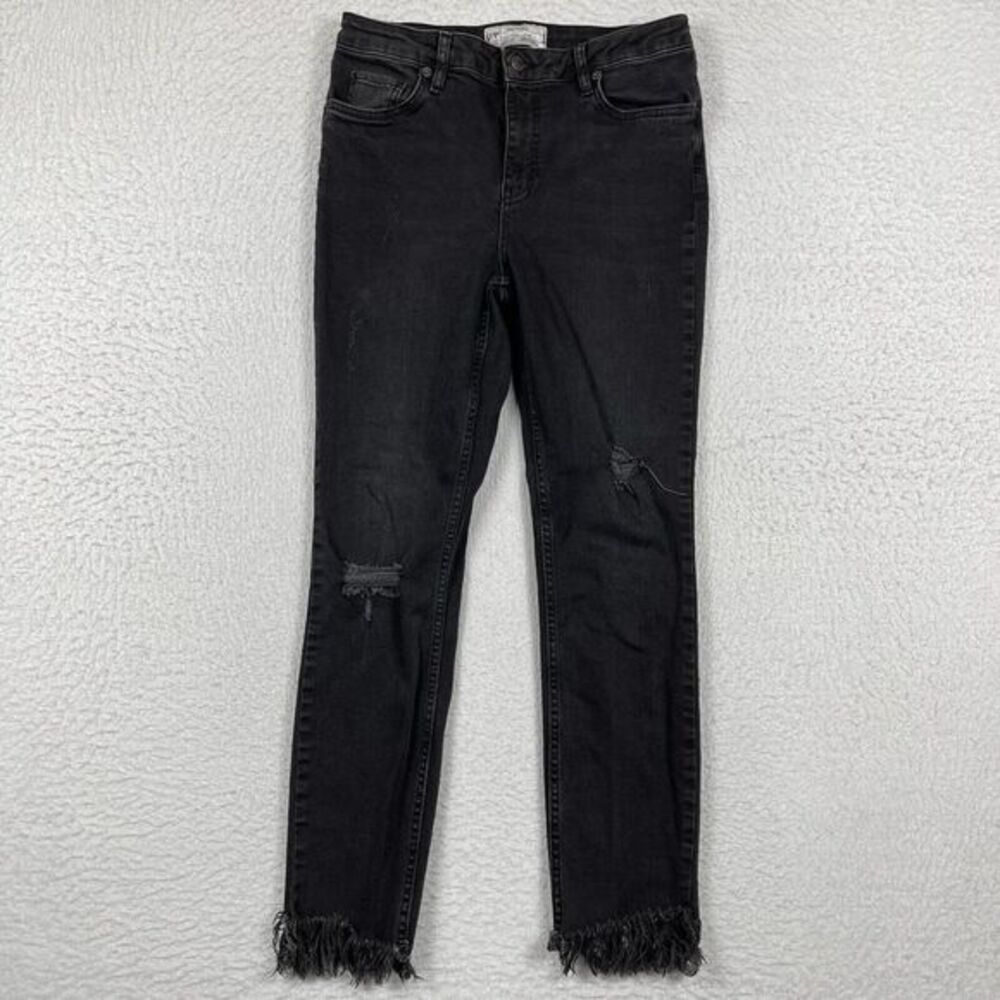 Free People Jeans Womens 28 Black Denim Stretch Distressed Raw Hem Boho Casual